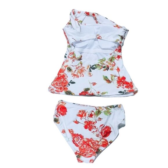 RACHEL ROY Women's 2 Piece Swimsuit Nylon Spandex White Floral Red Size S - Picture 7 of 11